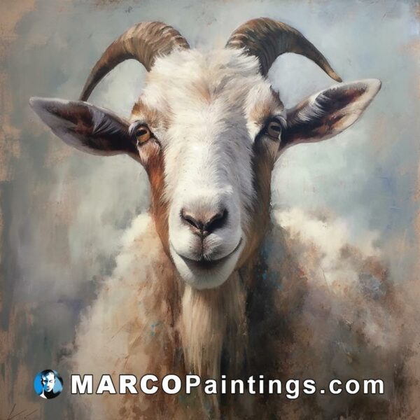 An oil painting of a goat's face