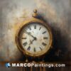 An oil painting of a golden clock