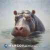 An oil painting of a hippo