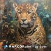 An oil painting of a jaguar in the woods