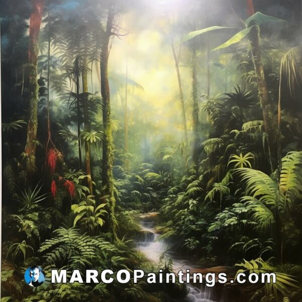 An oil painting of a jungle scene