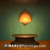 An oil painting of a lamp with the light bulb dripping