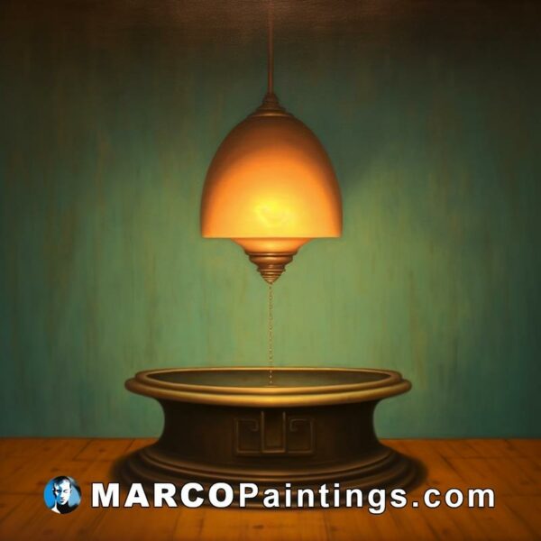 An oil painting of a lamp with the light bulb dripping