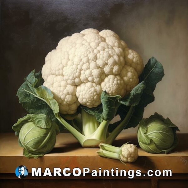 An oil painting of a large cauliflower