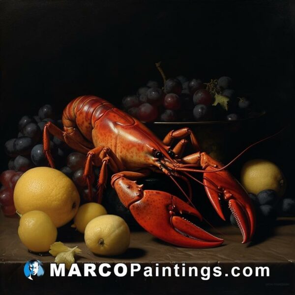 An oil painting of a lobster