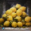 An oil painting of a pile of lemons