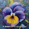 An oil painting of a purple pansy