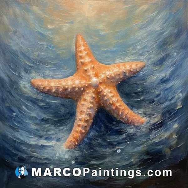 An oil painting of a starfish in the water