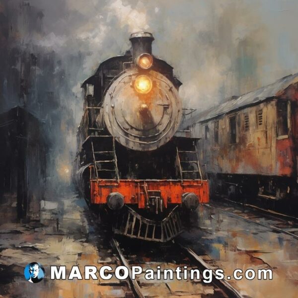 An oil painting of a steam engine on the tracks