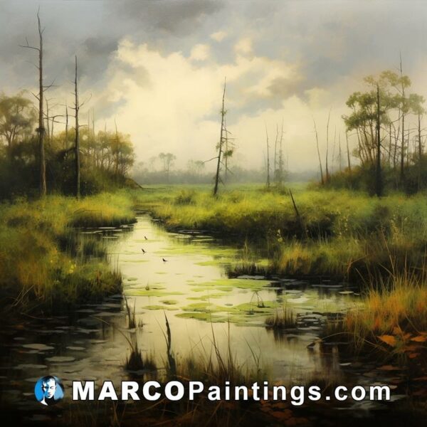 An oil painting of a swamp