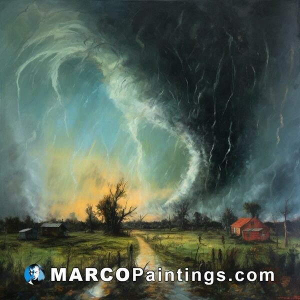 An oil painting of a tornado storm