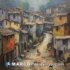 An oil painting of a village in india