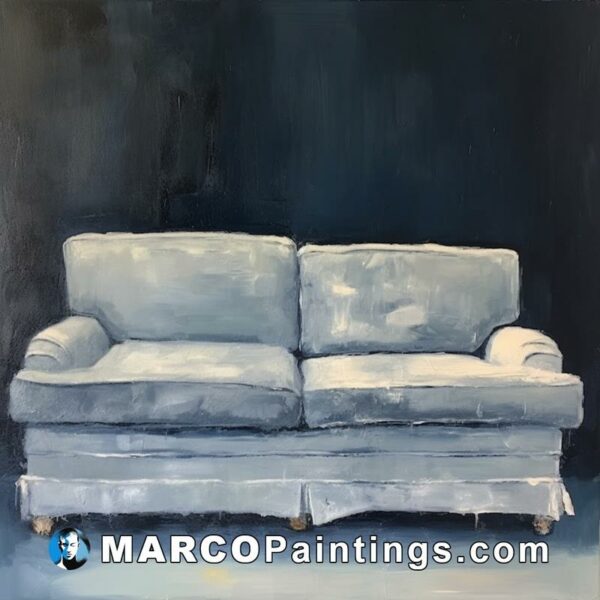 An oil painting of a white couch that has been bluewashed