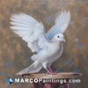 An oil painting of a white dove on top of a flower vase