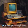 An oil painting of a yellow ctrl computer