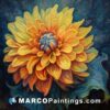 An oil painting of a yellow dahlia flower