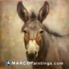 An oil painting of an adult donkey looking away from the camera