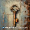 An oil painting of an antique key
