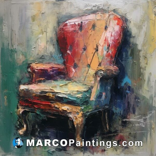 An oil painting of an armchair in red color