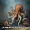 An oil painting of an octopus with large tentacles