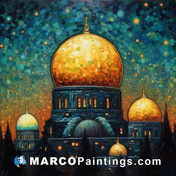 An oil painting of an ornamental dome with stars