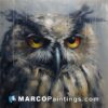 An oil painting of an owl with big eyes