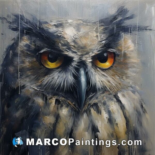 An oil painting of an owl with big eyes