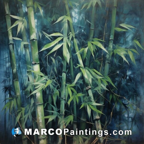 An oil painting of bamboo trees by lene edward