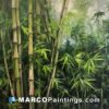 An oil painting of bamboo trees in a green park.