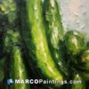 An oil painting of cucumbers