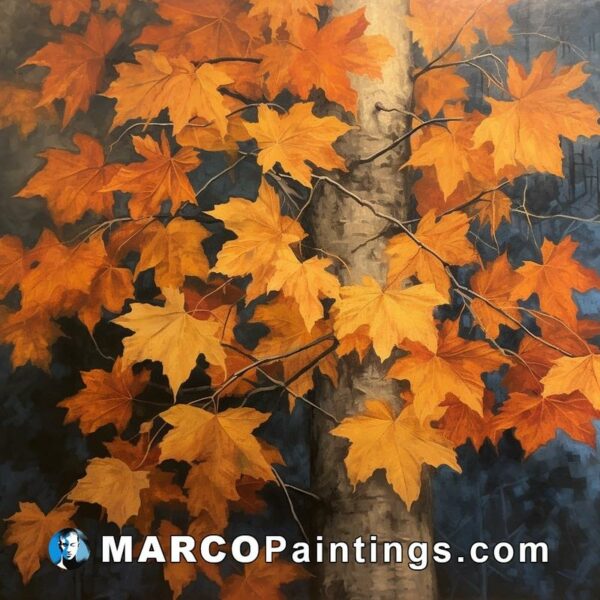 An oil painting of fall leaves