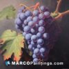 An oil painting of grapes with leaves