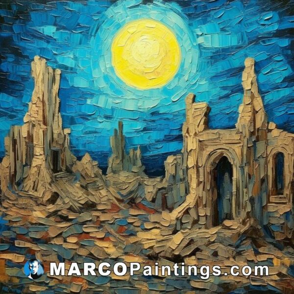 An oil painting of ruins painted by van gogh