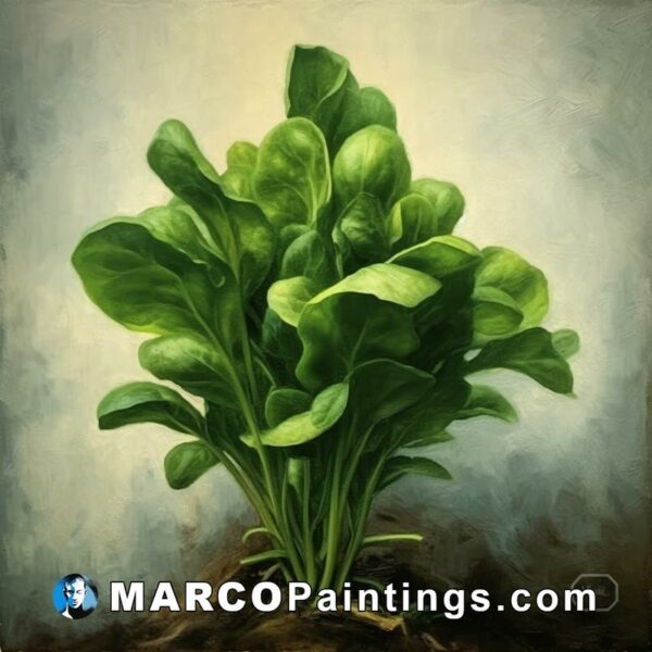 An oil painting of spinach in soil
