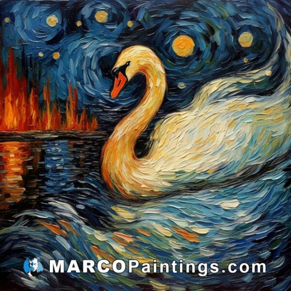 An oil painting of the swan in the night