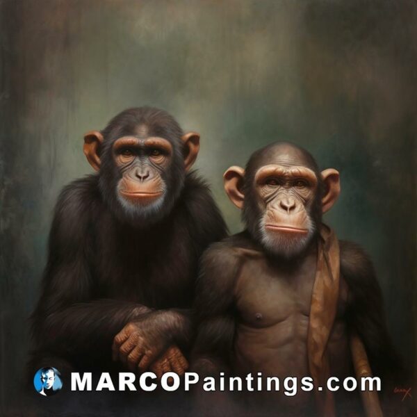 An oil painting of two chimps