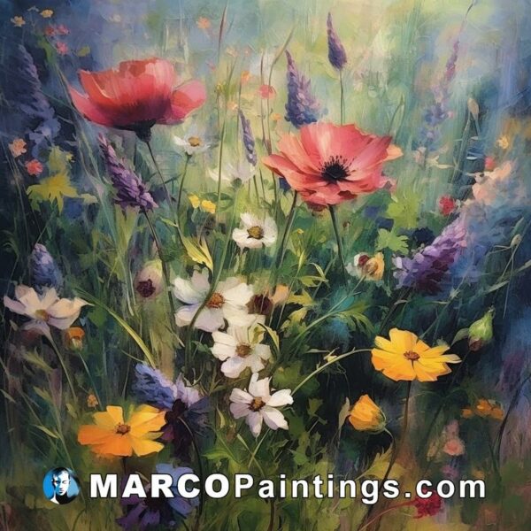 An oil painting of wild flowers