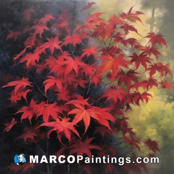 An oil painting on canvas of a red maple