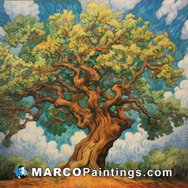 An oiled canvas painting of an oak tree