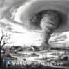 An old black and white drawing of a tornado
