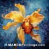 An orange orchid painting on blue