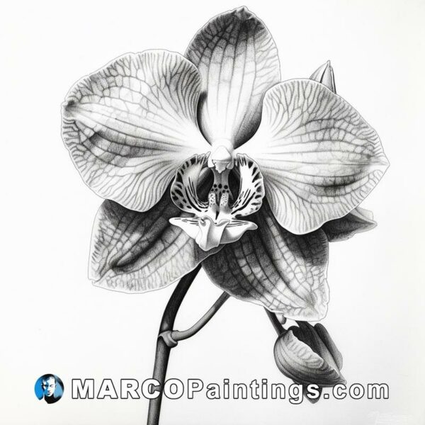 An orchid in a black and white drawing
