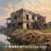 An original oil painting of an old abandoned building