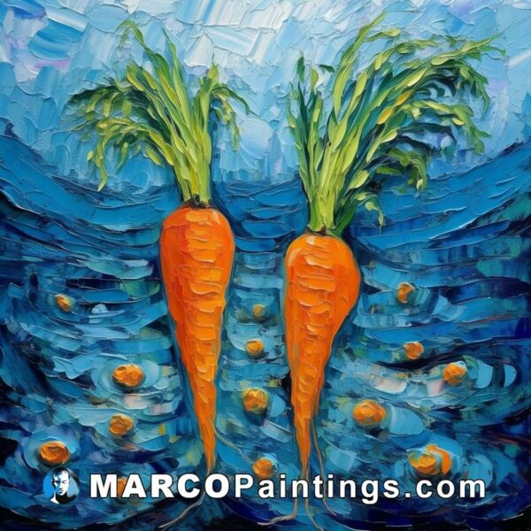 An original oil painting of carrots in the ocean