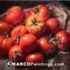 An original oil painting of tomatoes in a bundle