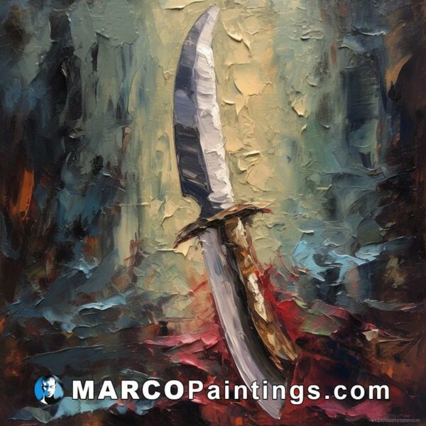 An original painting of a knife layered with color