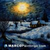 An painting of a winter night with a country house