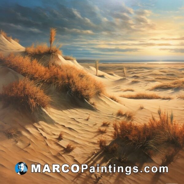 An painting of the landscape of dunes and sand