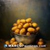 An painting with a large basket containing potatoes