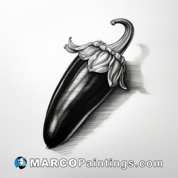 An unusual black and white drawing of an unusual coloured pepper